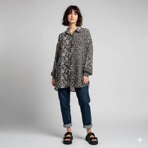 Y2K VINTAGE Express Mixed Pattern Oversized Slouchy Tunic Top | Size Large